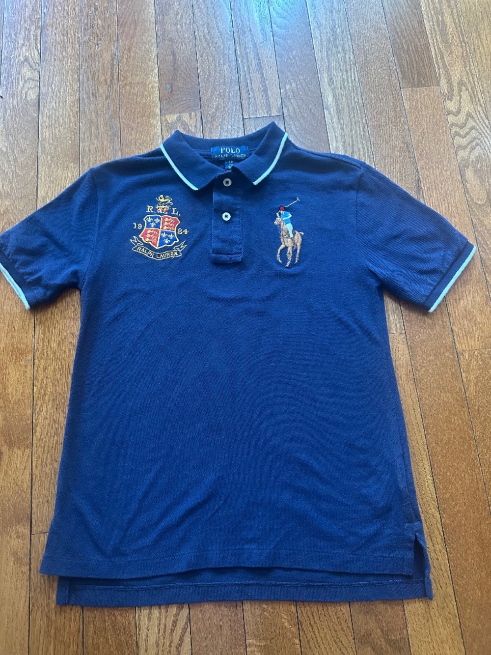 Polo Ralph Lauren Boys Navy Polo Shirt Big Pony Crest Logo Short Sleeve Size 8